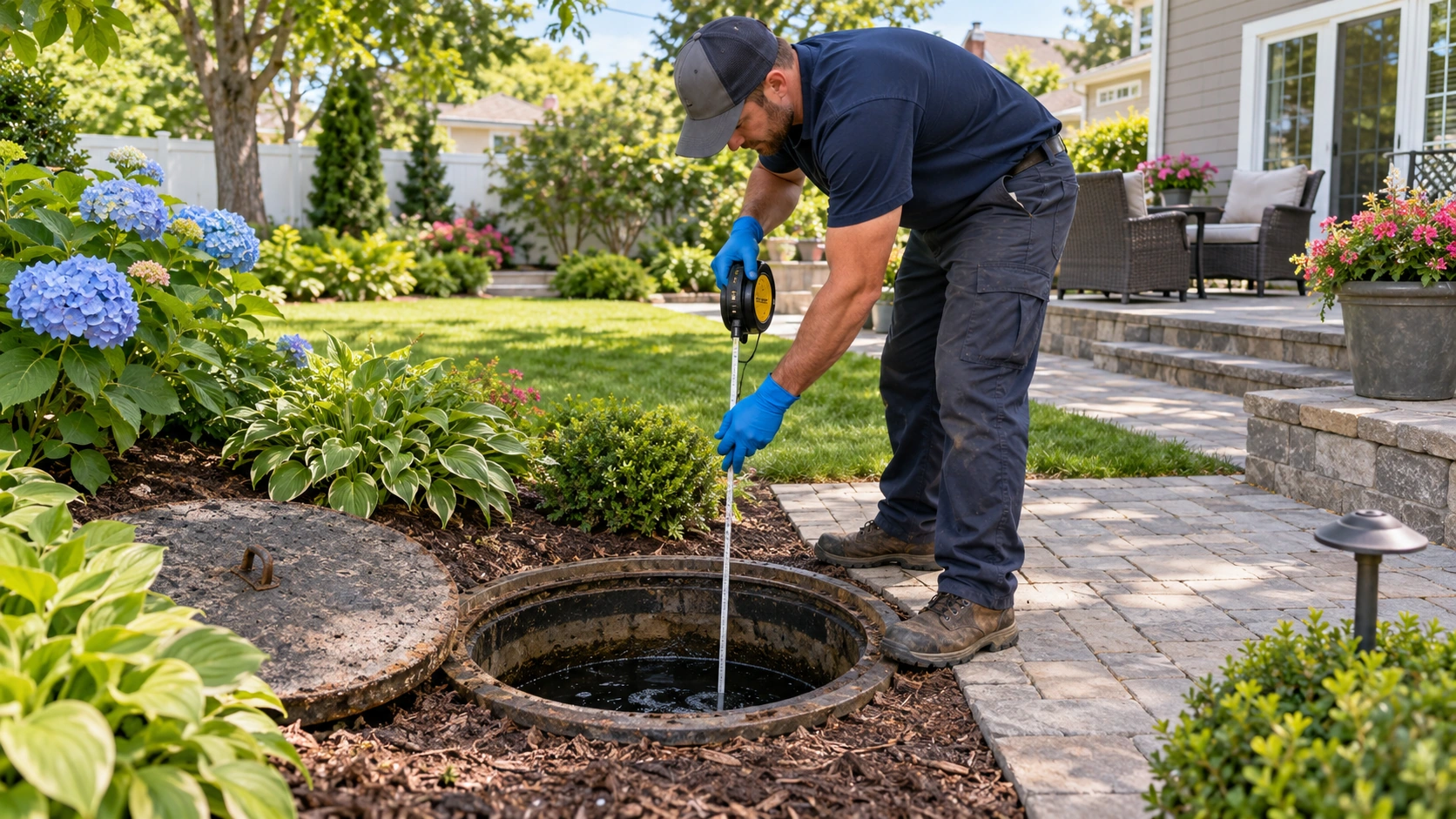 Cesspool condition check before pumping.